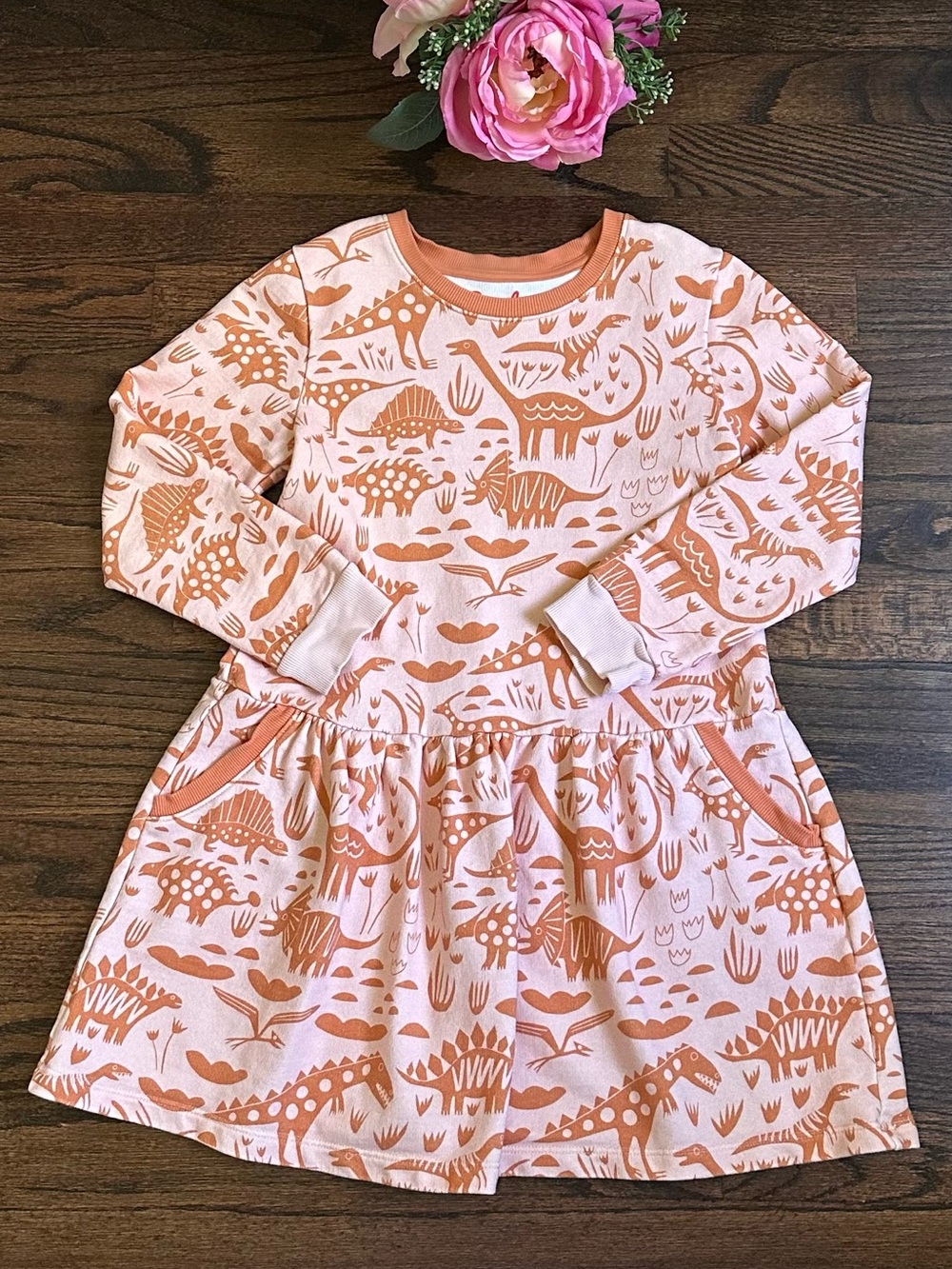 Piccolina French Terry dinosaur dress, size 7